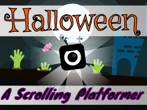 Halloween themed multiplayer platformer logo with pumpkin art and spooky design