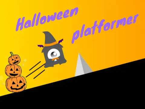 Halloween platformer logo cover featuring holiday costumes and stage design by nekopyon