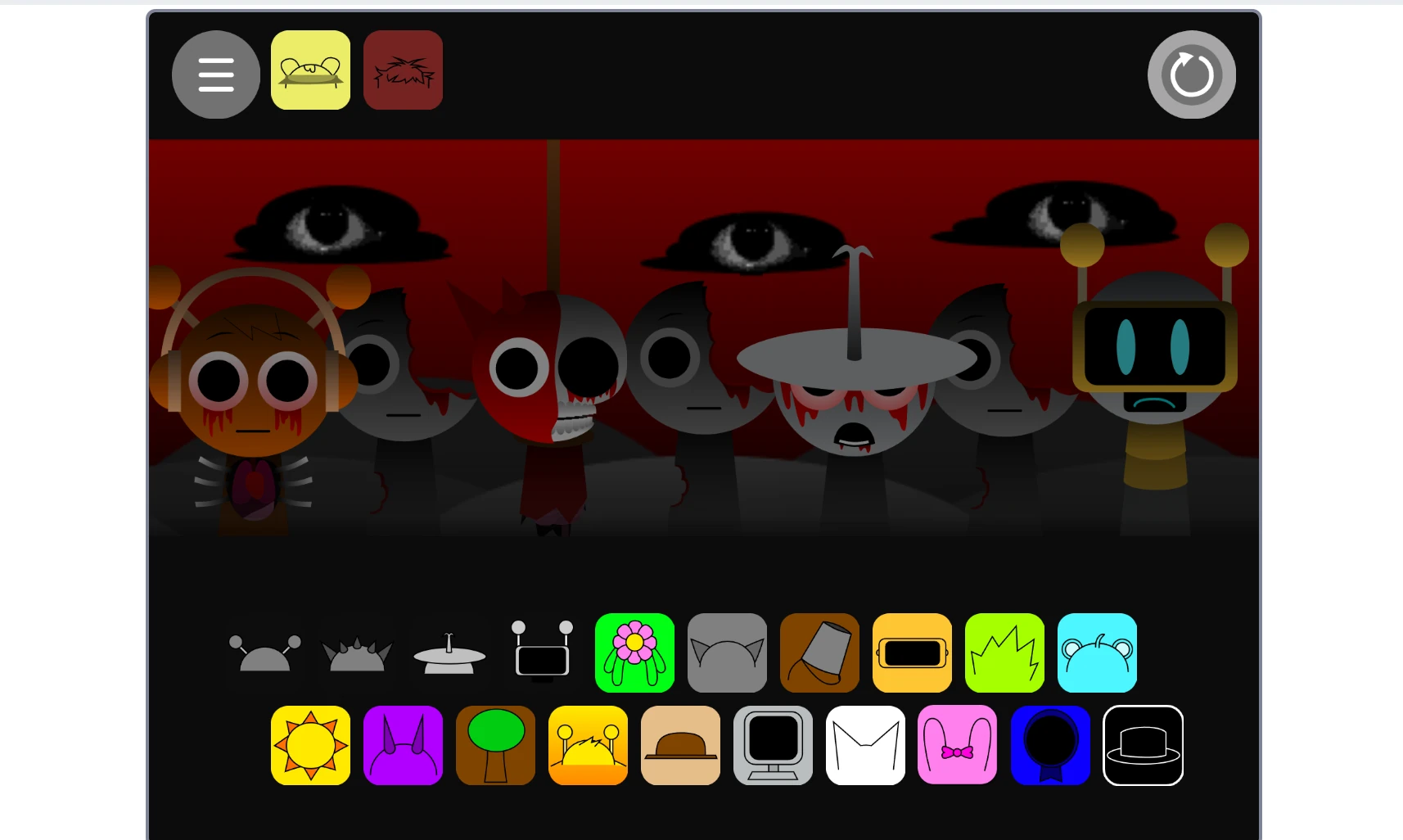 Incrediblx Sprunki Treatment Remix character selection screen