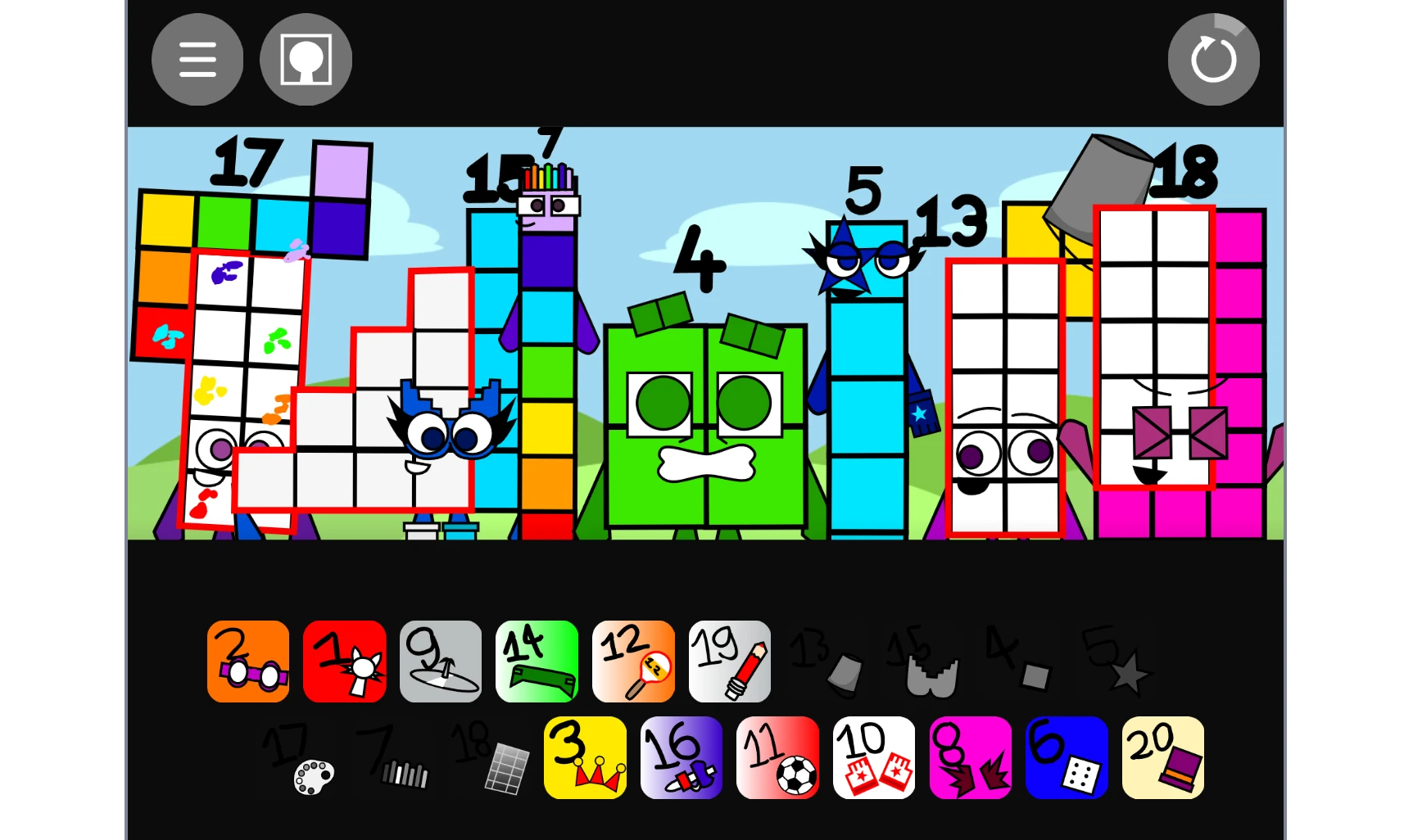 Numberblocks sound selection menu