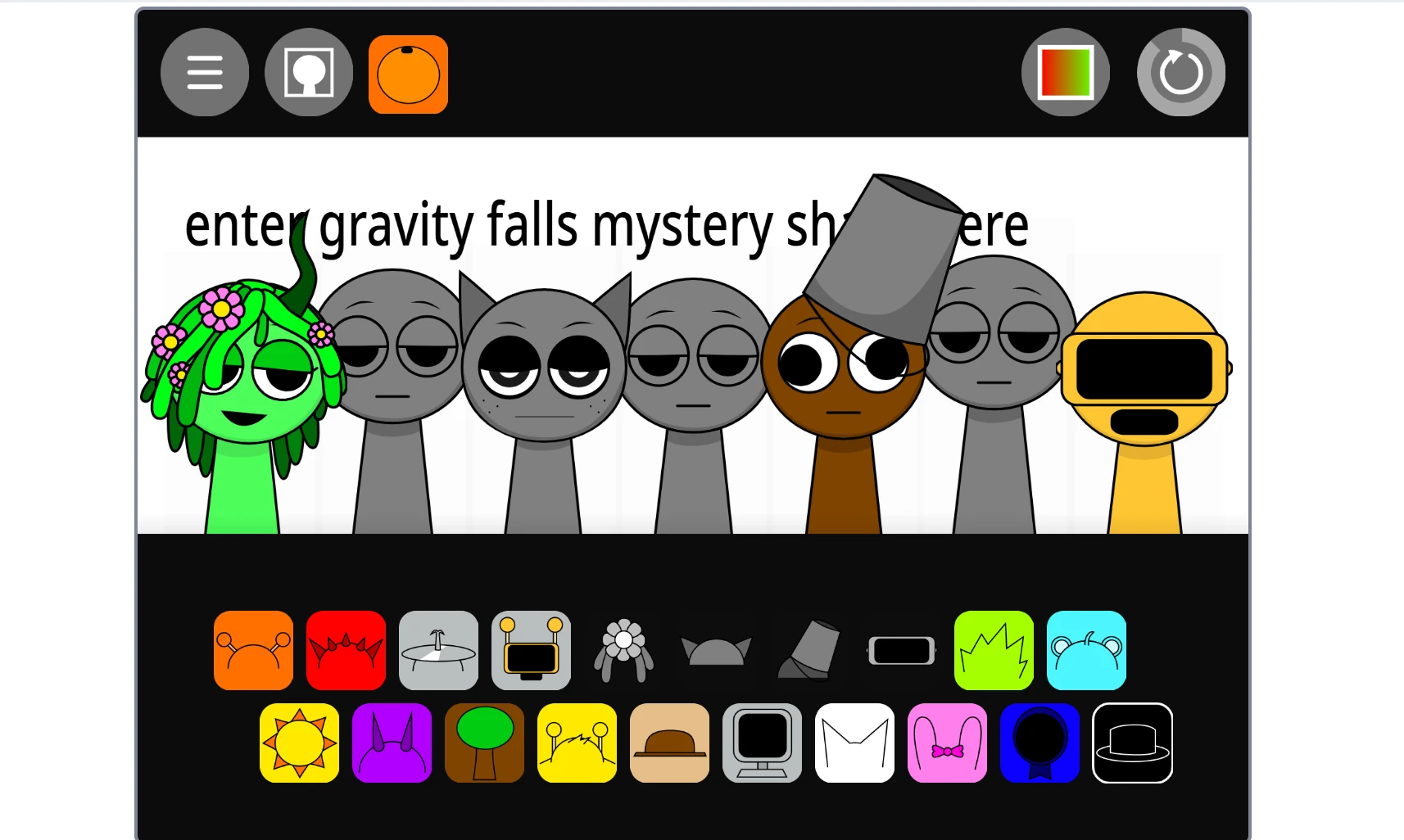 Incredibox Sprunki Gravity Falls Mod sound selection with mystery themes