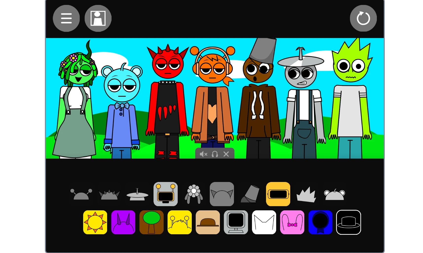 Human Sprunki characters performing on stage making beats