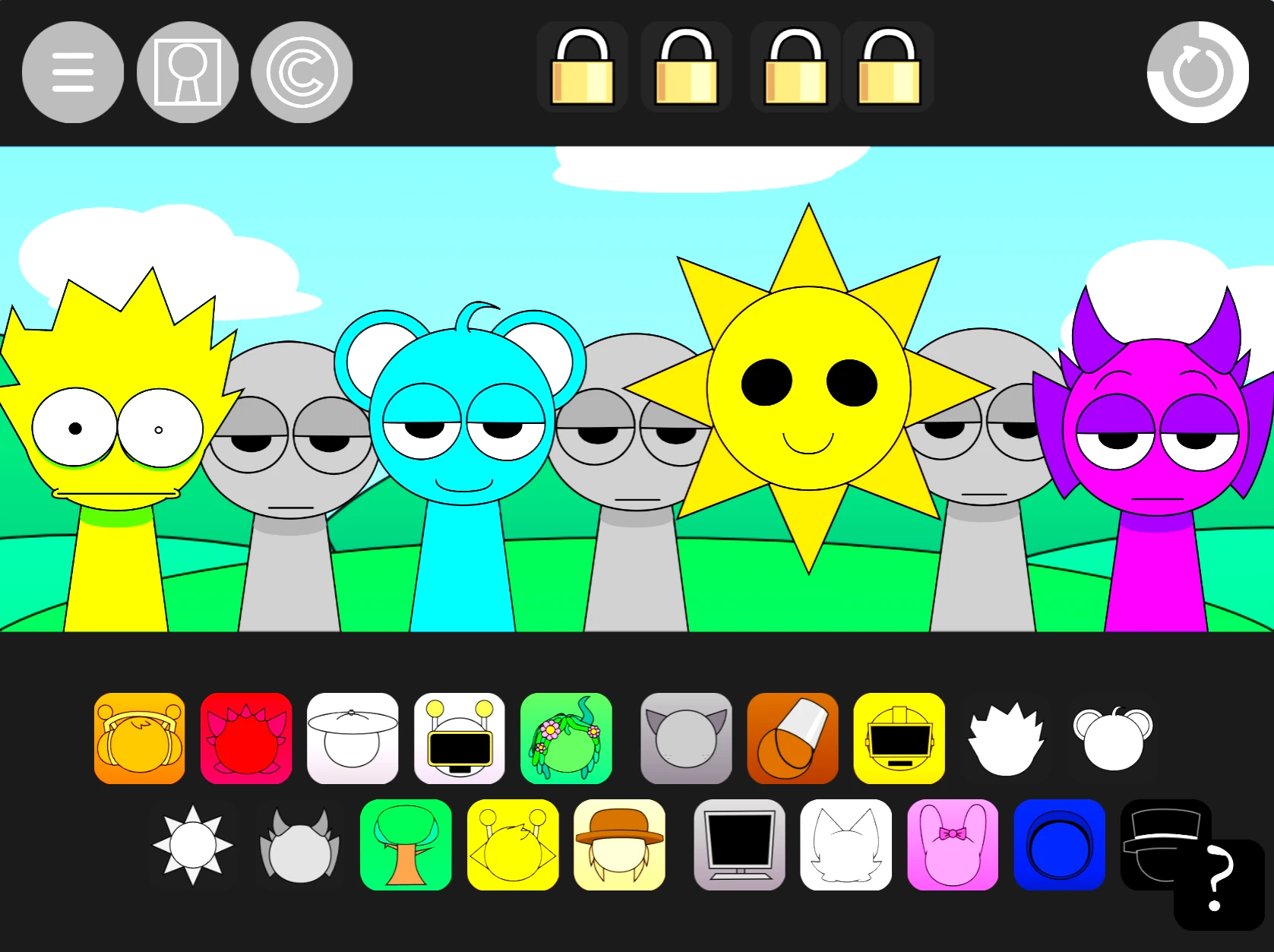 Incredibox Sprunki character animations and sound selection options