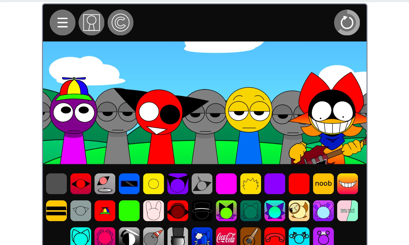 Different Sprunki character types and sounds available