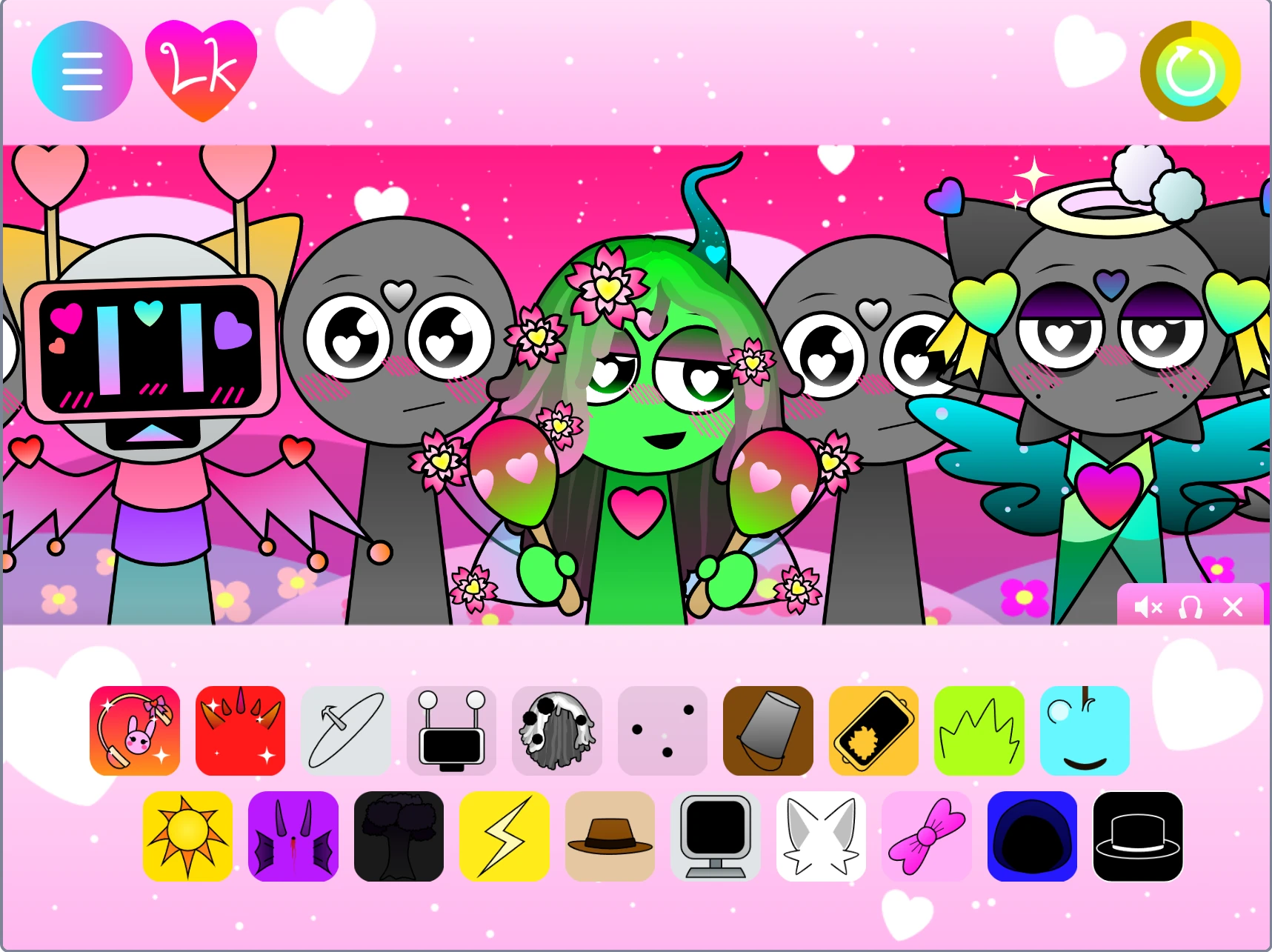 Different character combinations in Incredibox Sprunki game