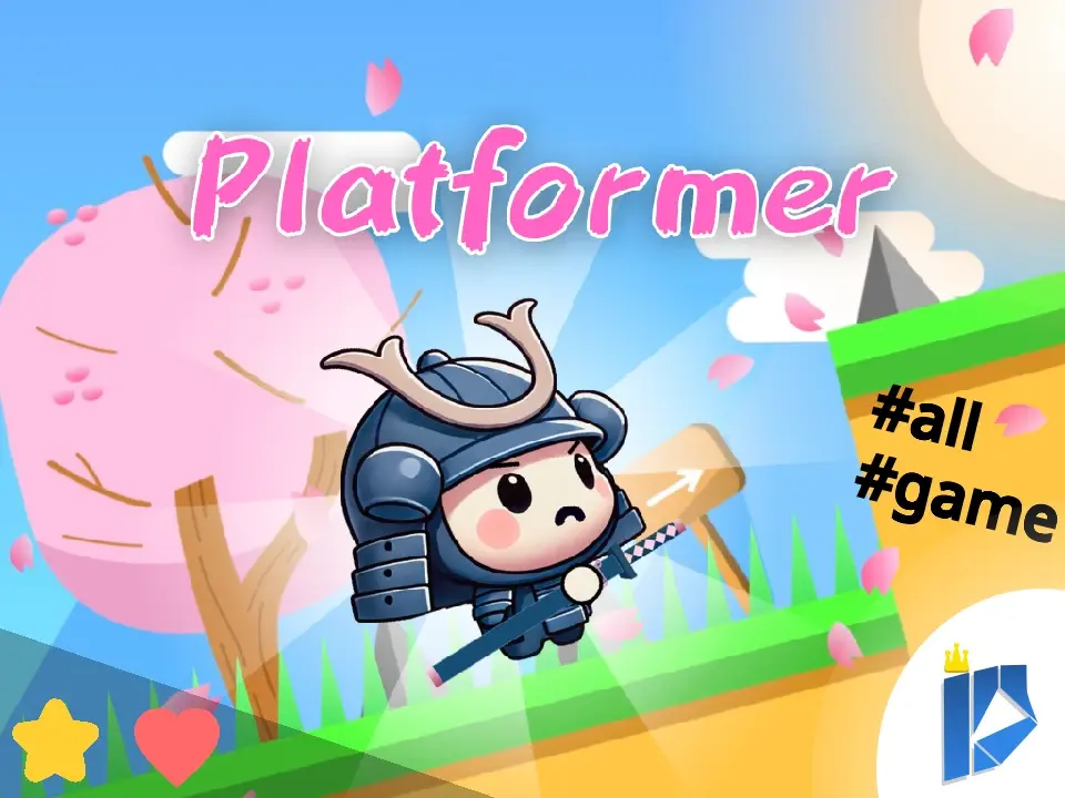 Japanese Platformer game logo featuring traditional spring aesthetics and platformer design