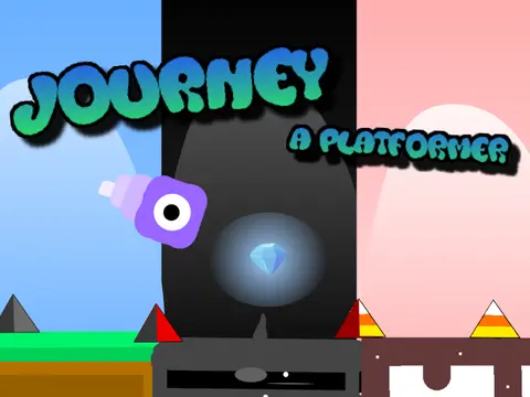 Journey a mobile platformer logo featuring cave exploration and magic crystal