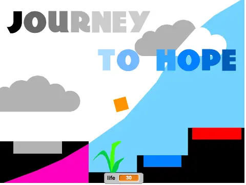 Journey to Hope platformer remix logo cover featuring rainbow color-coded terrain mechanics