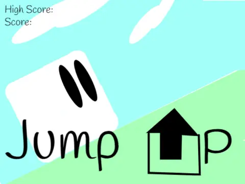 Jump Up platformer logo cover with auto-jump character and green portal