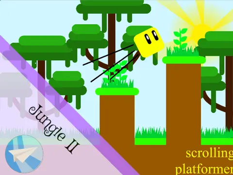 Jungle 2 scrolling platformer logo with jungle ruins and explorer theme