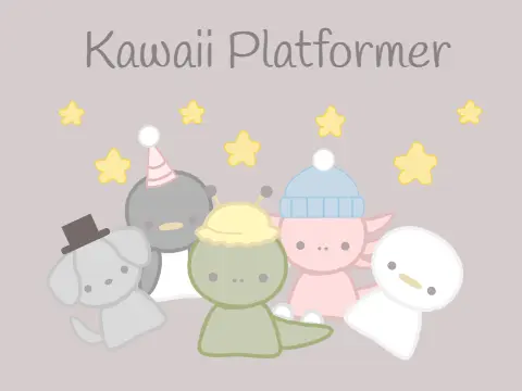 Kawaii Platformer V3 title screen with adorable animal characters and dress-up buttons