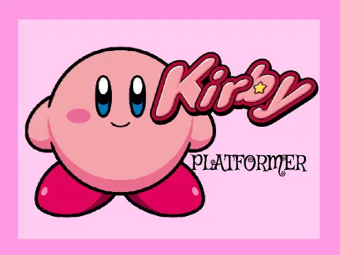 kirby platformer logo with pink kirby and platforming stars