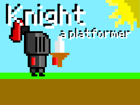 Knight platformer logo featuring knight fighting slimes with three health hearts