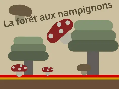 La Forêt aux Nampignons logo cover featuring mushroom forest theme and platformer contest badge