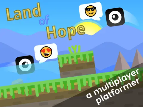 Land of Hope multiplayer platformer logo featuring scrolling design with achievement and emote themes