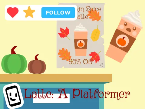 Latte platformer logo cover featuring a latte character avoiding kitchen obstacles