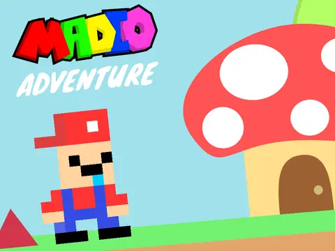Madio Adventure platformer logo cover featuring character and coins