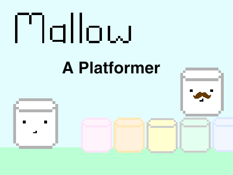Mallow platformer logo cover featuring marshmallow world and colorful characters