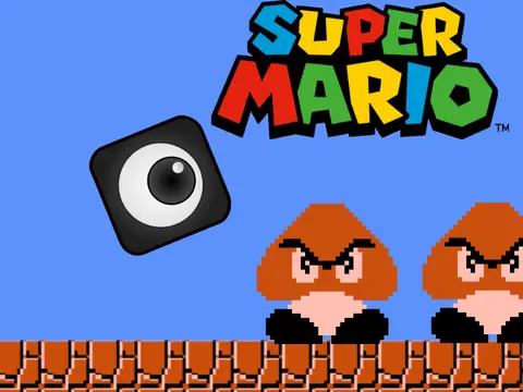Mario platformer game logo featuring Mario-inspired design