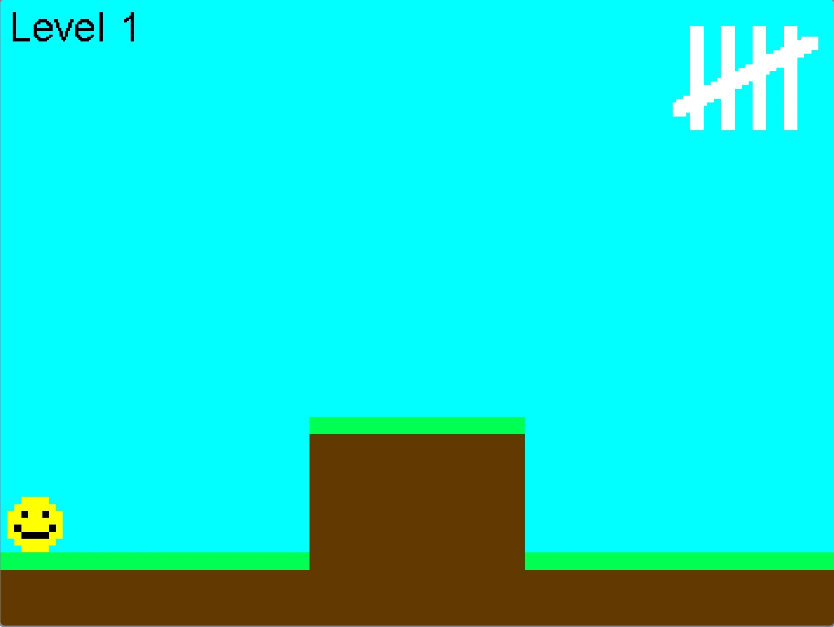 Marshall A Platform Game gameplay screenshot showing yellow smiley character on platforms