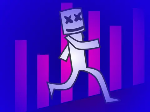 Marshmello Platformer logo featuring Marshmello helmet and platformer design