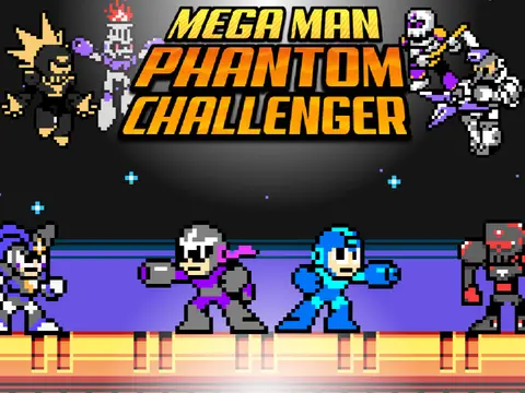 Mega Man The Phantom Challenger game logo featuring Mega Man sprite