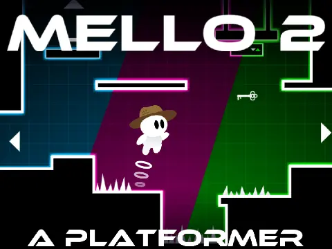 Mello 2 UA platformer logo cover with key collection mechanic and chicken enemies