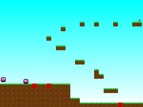 Mincraft platformer logo with Minecraft pig character and pixel lava obstacles