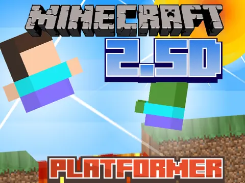 Logo for Minecraft 2.5D Platformer V2, a fan-made platformer game featuring Steve and Alex in a 2.5D style.