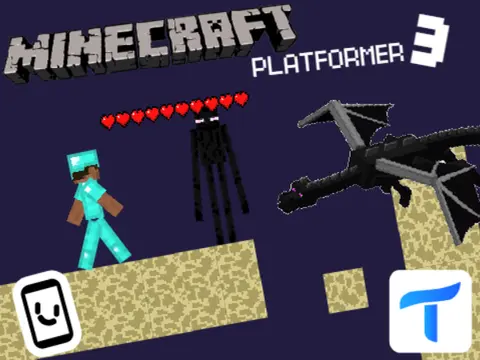 Minecraft 3 The End scrolling platformer logo cover featuring end dimension blocks