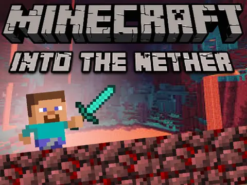 Minecraft Into The Nether Platformer game cover showing Steve in the Nether dimension