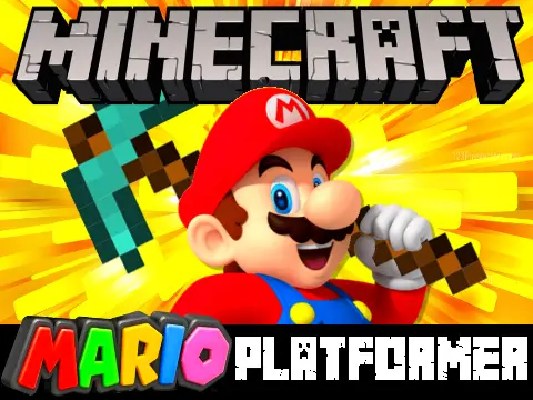 Minecraft Mario Platformer game logo featuring crossover design of Minecraft and Mario