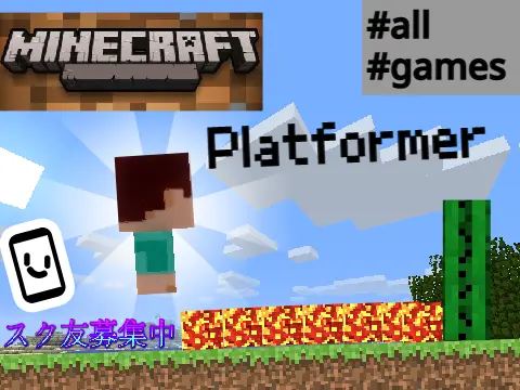 Minecraft platformer logo cover featuring Steve character and Minecraft-style block landscape
