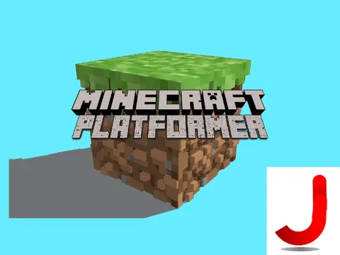 Minecraft Platformer block-style game logo with cube character