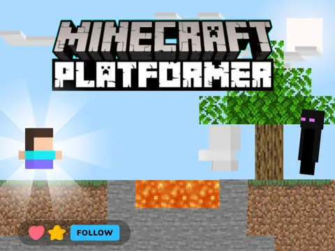 Minecraft platformer game logo featuring block-style design