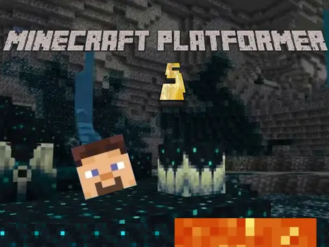Minecraft Platformer 5 game logo featuring block-style lettering and environment