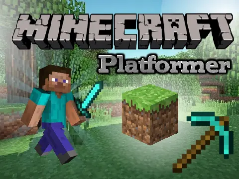 Minecraft Platformer v7 logo featuring dirt blocks and the game title