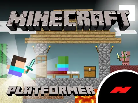 Minecraft Platformer v7 game logo featuring block characters and platformer elements