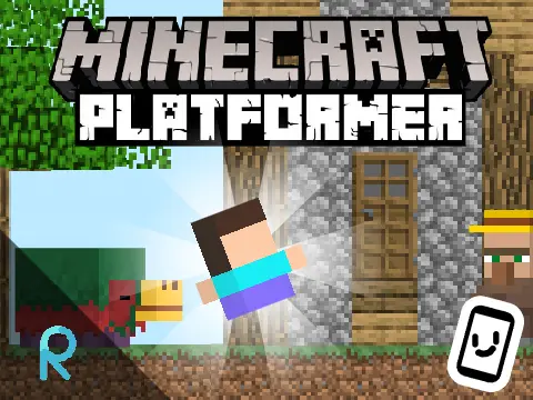 Minecraft platformer v2 logo cover featuring Steve fighting Warden with sword
