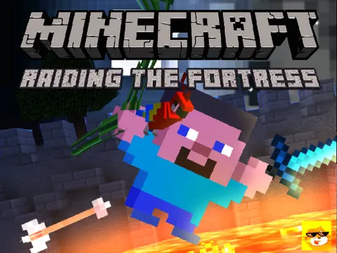 Minecraft Steve platformer game logo raiding the fortress