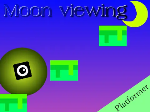Moon viewing platformer logo - Japanese moon aesthetic with healing music theme