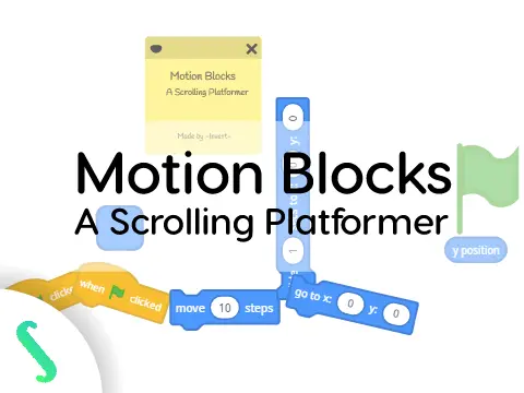 Motion Blocks scrolling platformer logo with vector block design