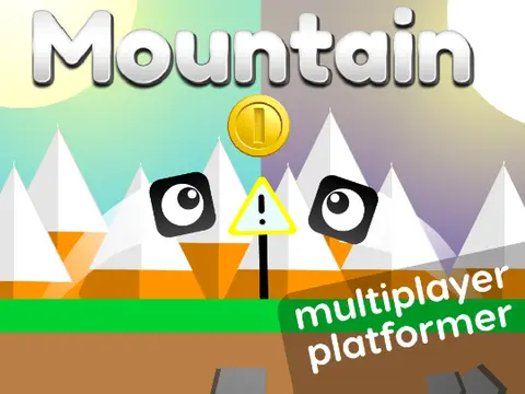 Mountain multiplayer scrolling platformer logo cover featuring mountain landscape