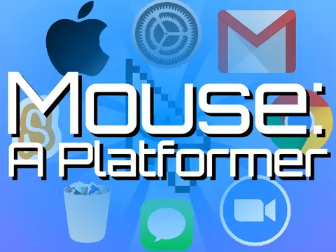 Mouse platformer logo cover featuring pixel mouse character and computer app themed environments