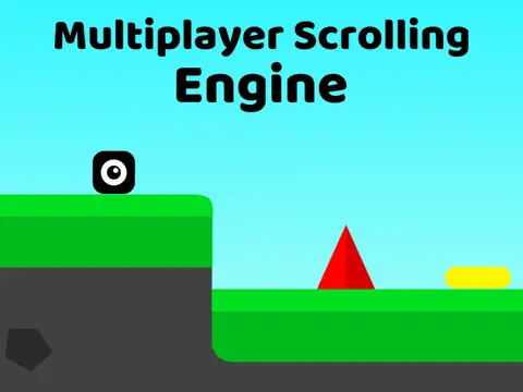 Multiplayer scrolling platformer engine logo cover featuring engine tools and multiplayer concept
