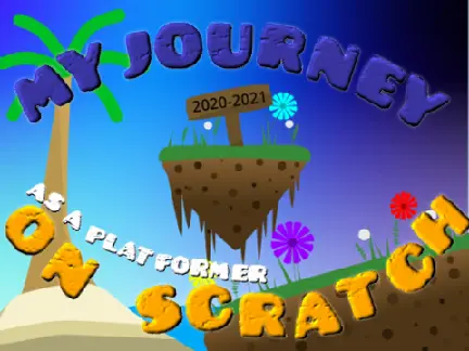 my journey on scratch platformer logo with scratch blocks and character