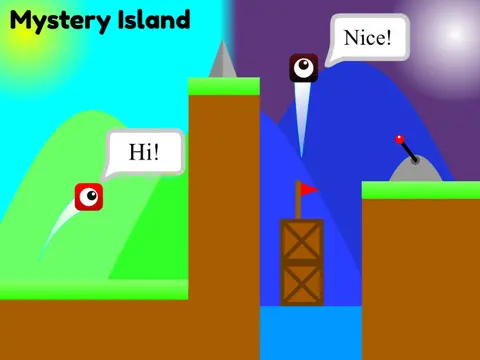 Mystery Island multiplayer scrolling platformer logo - day and night cycle platformer