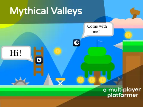 Mythical Valleys multiplayer scrolling platformer demo logo with parallax trees