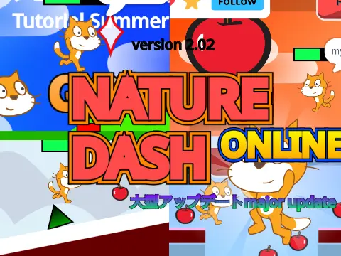 Nature cloud dash version 2.02 logo cover featuring cat character in forest platformer