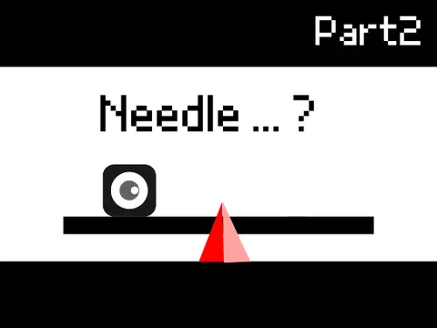 Needle precision platformer logo - challenging gimmick-based design